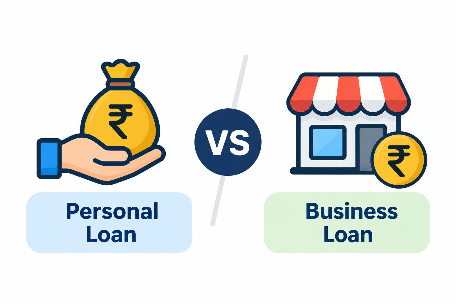 Personal Loan vs Business Loan comparison showing personal financial needs and business funding options.